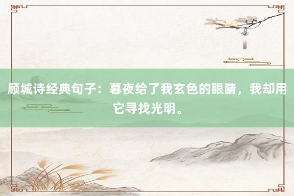 顾城诗经典句子：暮夜给了我玄色的眼睛，我却用它寻找光明。